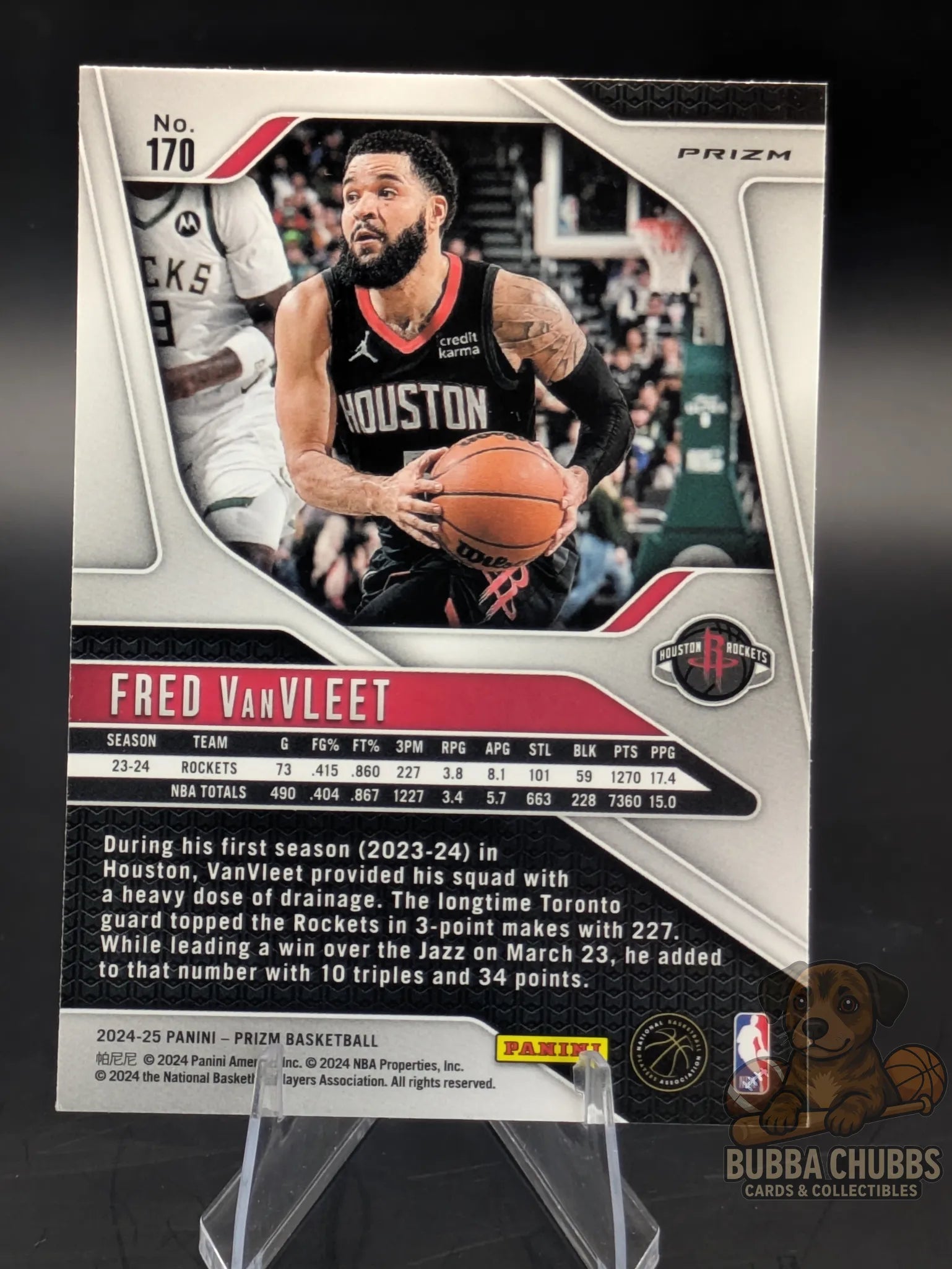 Basketball trading card featuring Fred VanVleet of the Houston Rockets Panini Prizm Green Parallel