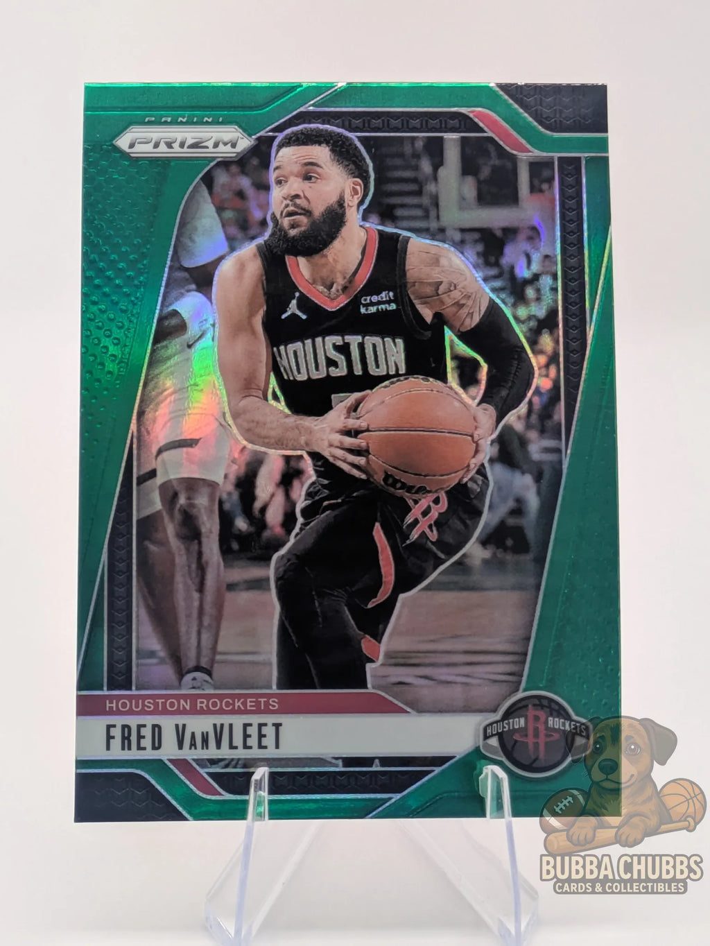 Basketball trading card featuring Fred VanVleet of the Houston Rockets Panini Prizm Green Parallel