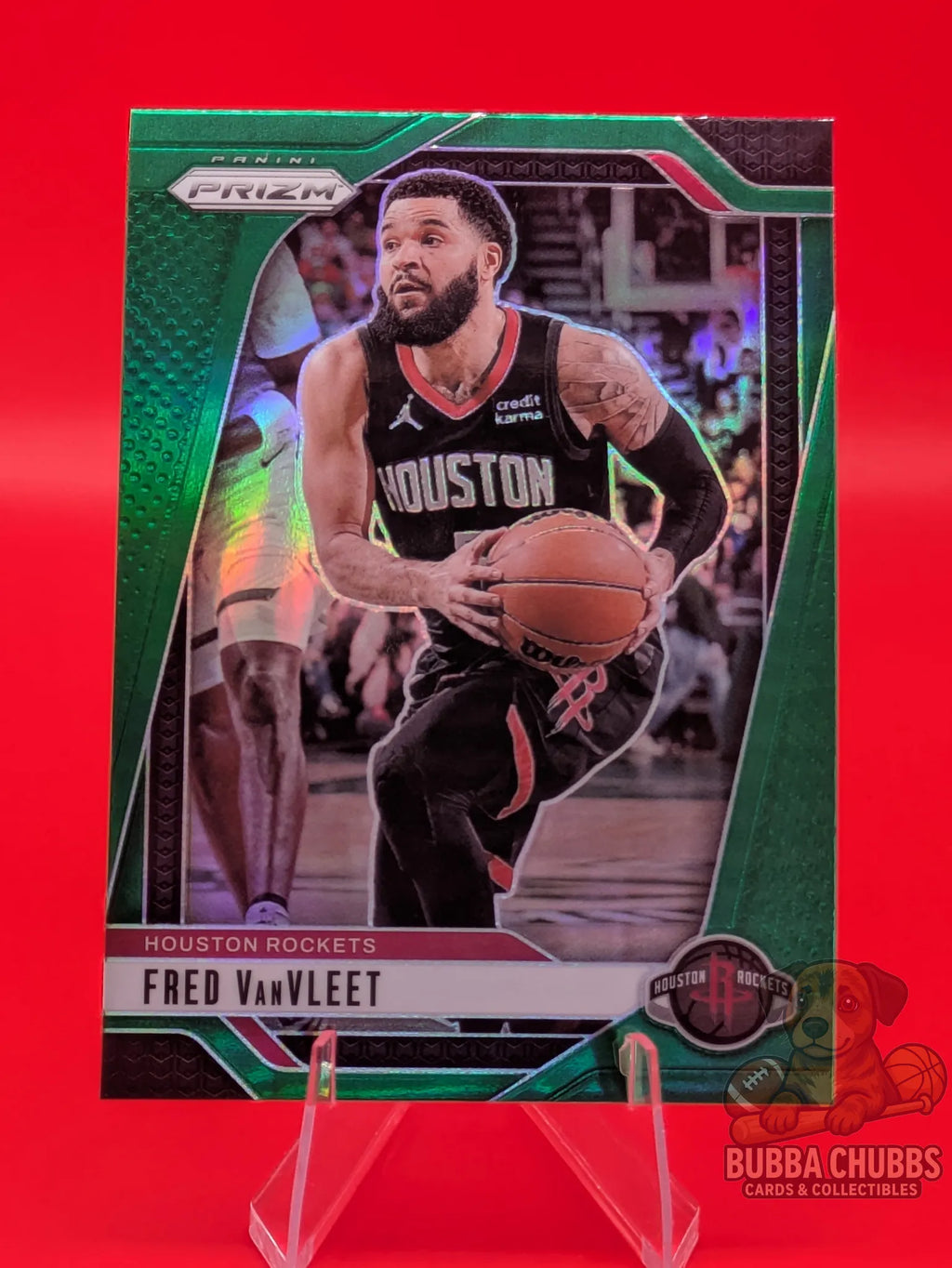Basketball trading card featuring Fred VanVleet of the Houston Rockets Panini Prizm Green Parallel