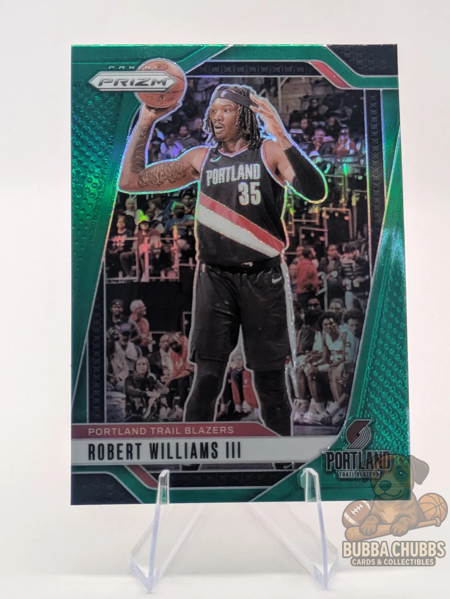 Basketball trading card featuring Robert Williams III of the Portland Trail Blazers Panini Prizm Green Parallel