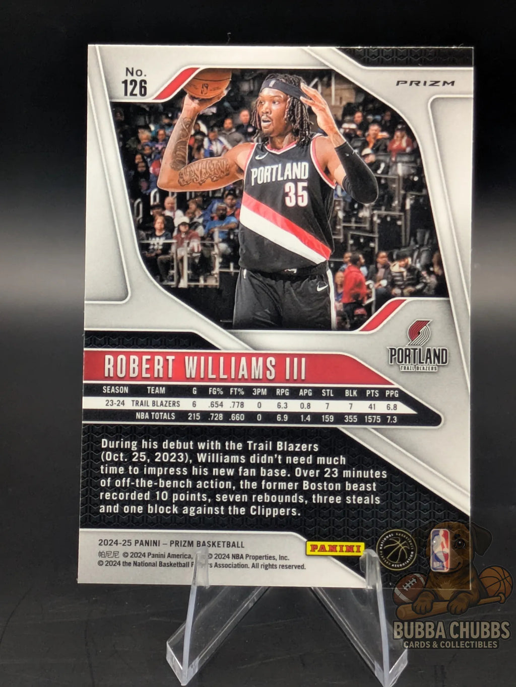 Basketball trading card featuring Robert Williams III of the Portland Trail Blazers Panini Prizm Green Parallel