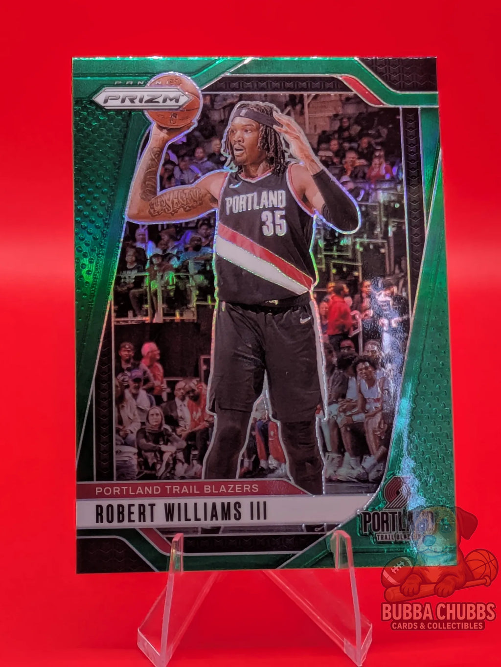 Basketball trading card featuring Robert Williams III of the Portland Trail Blazers Panini Prizm Green Parallel