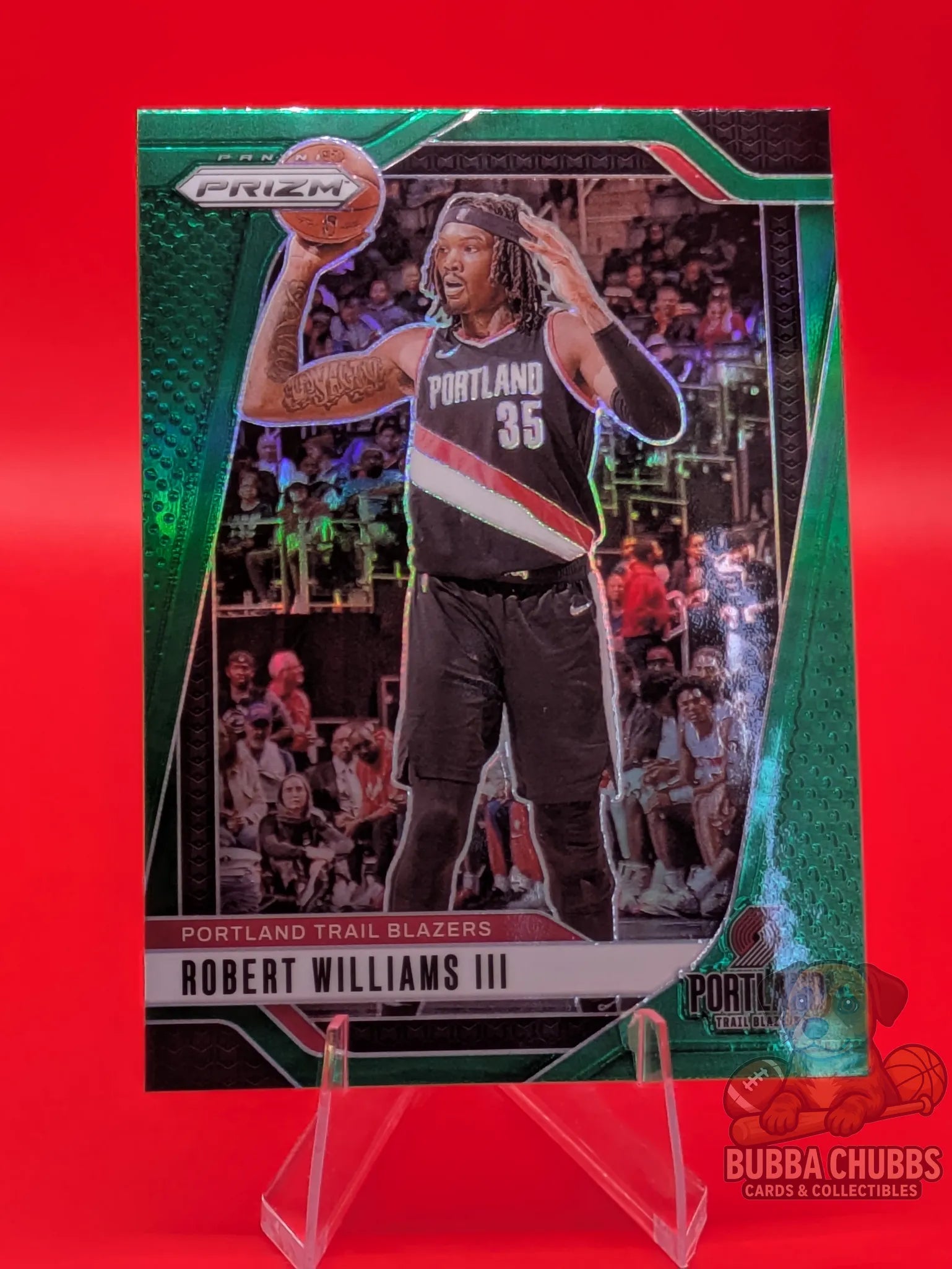 Basketball trading card featuring Robert Williams III of the Portland Trail Blazers Panini Prizm Green Parallel