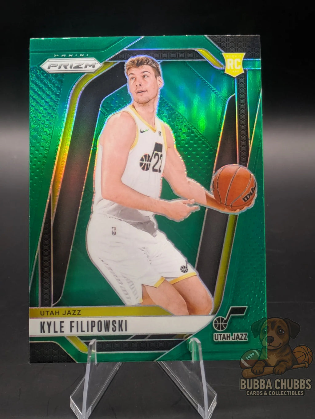 Basketball rookie trading card featuring Kyle Filipowski of the Utah Jazz Panini Prizm Green Parallel