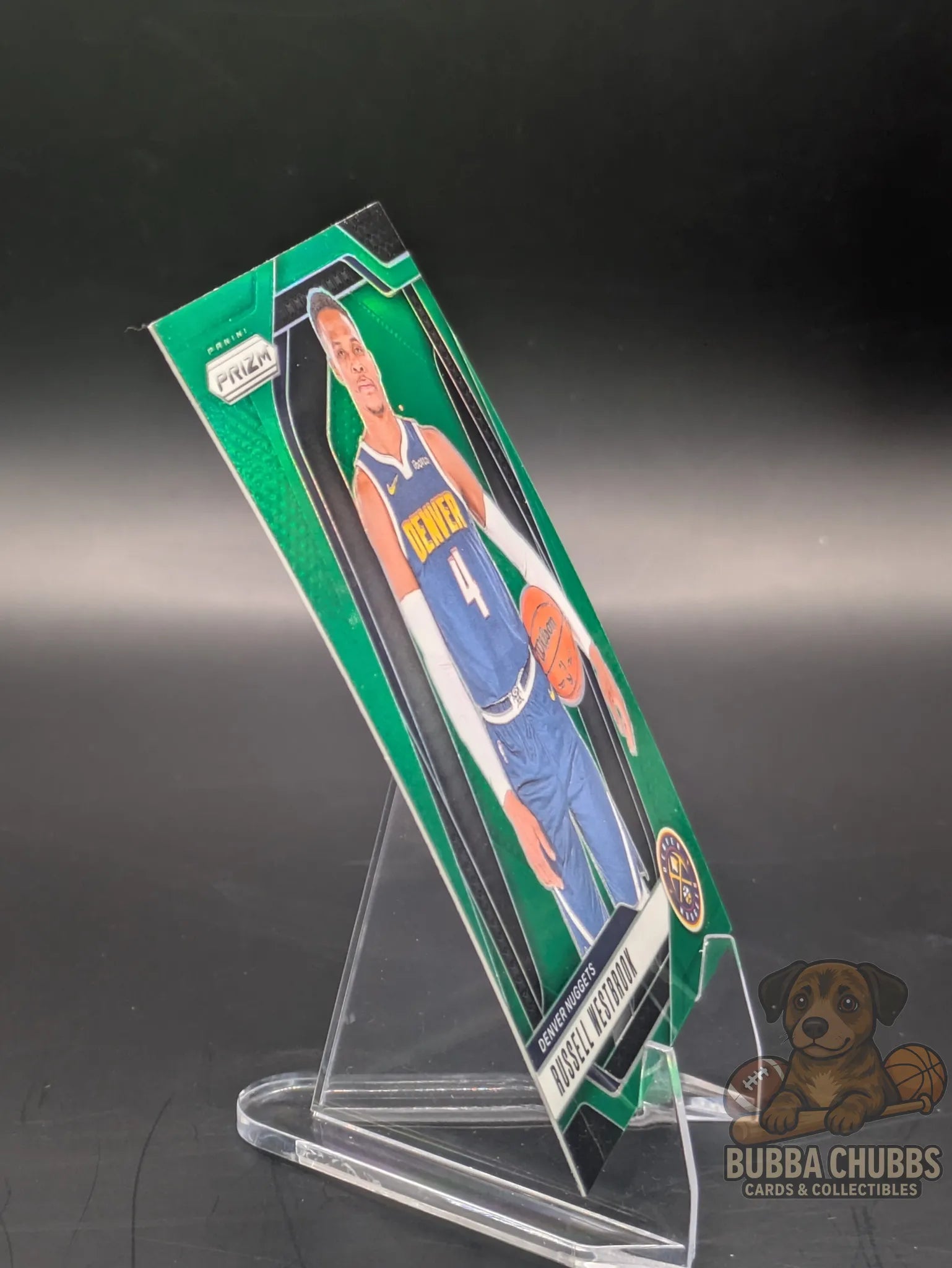 Basketball trading card featuring Russell Westbrook of the Denver Nuggets Panini Prizm Green Parallel