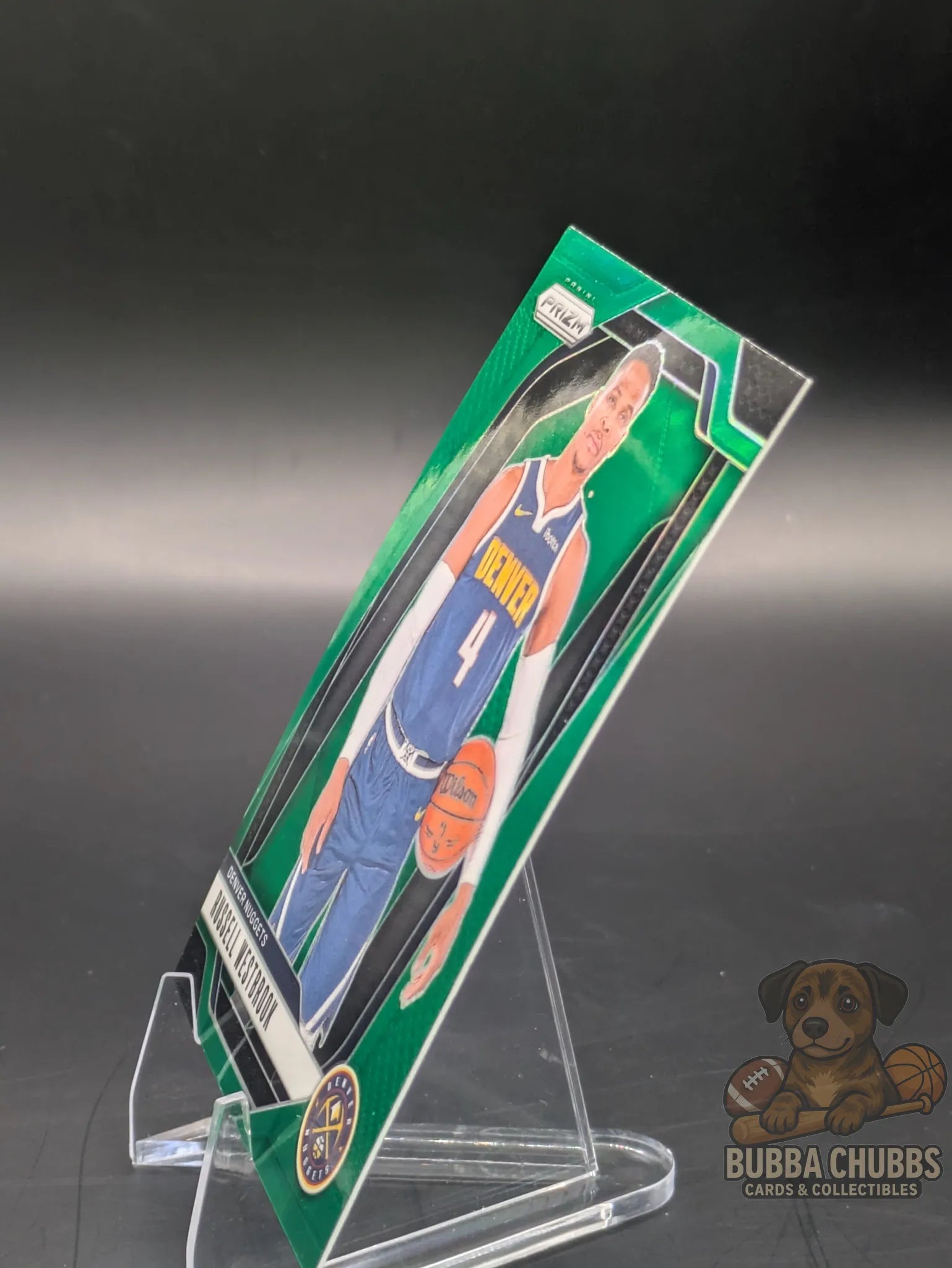Basketball trading card featuring Russell Westbrook of the Denver Nuggets Panini Prizm Green Parallel