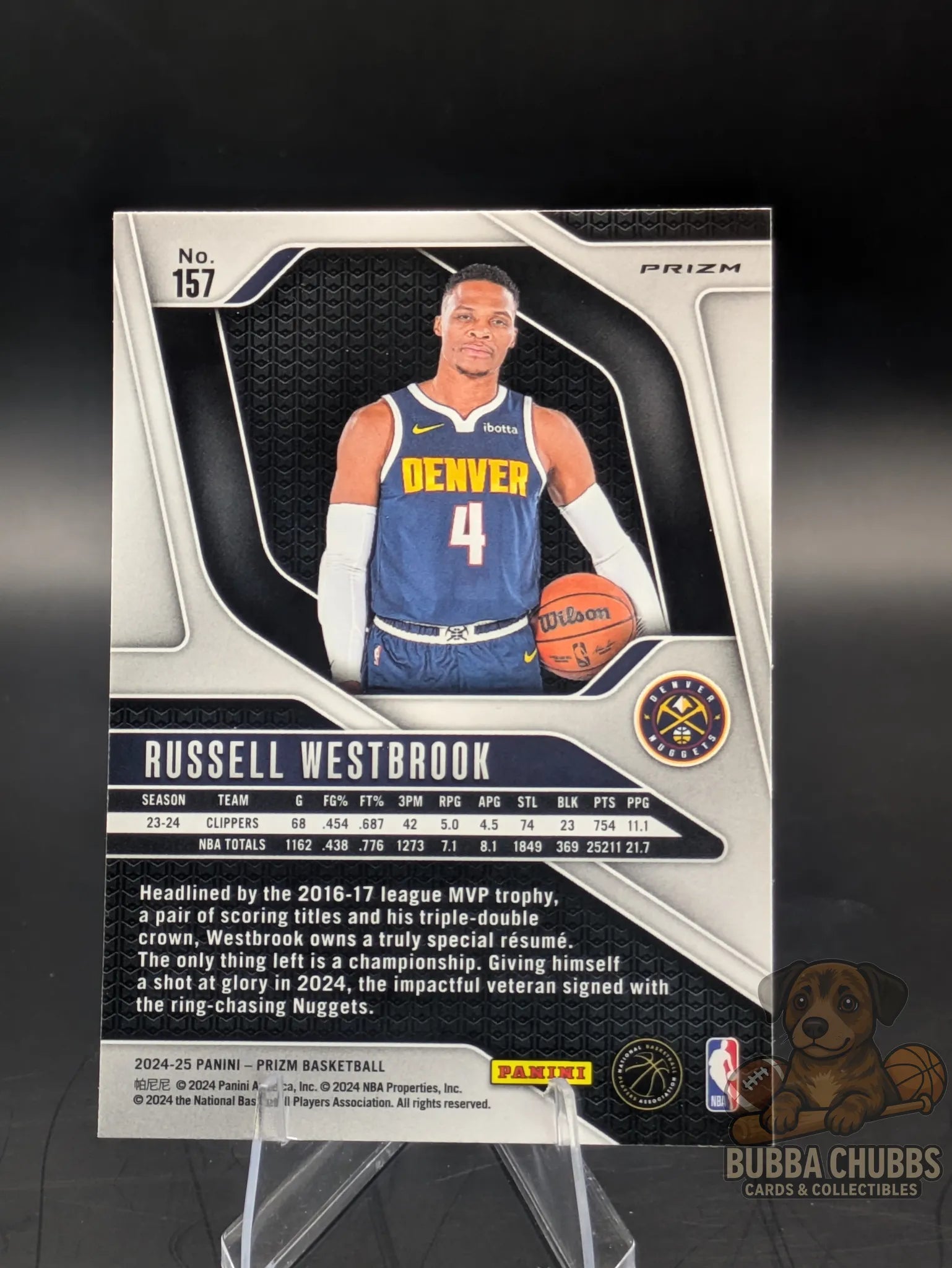 Basketball trading card featuring Russell Westbrook of the Denver Nuggets Panini Prizm Green Parallel