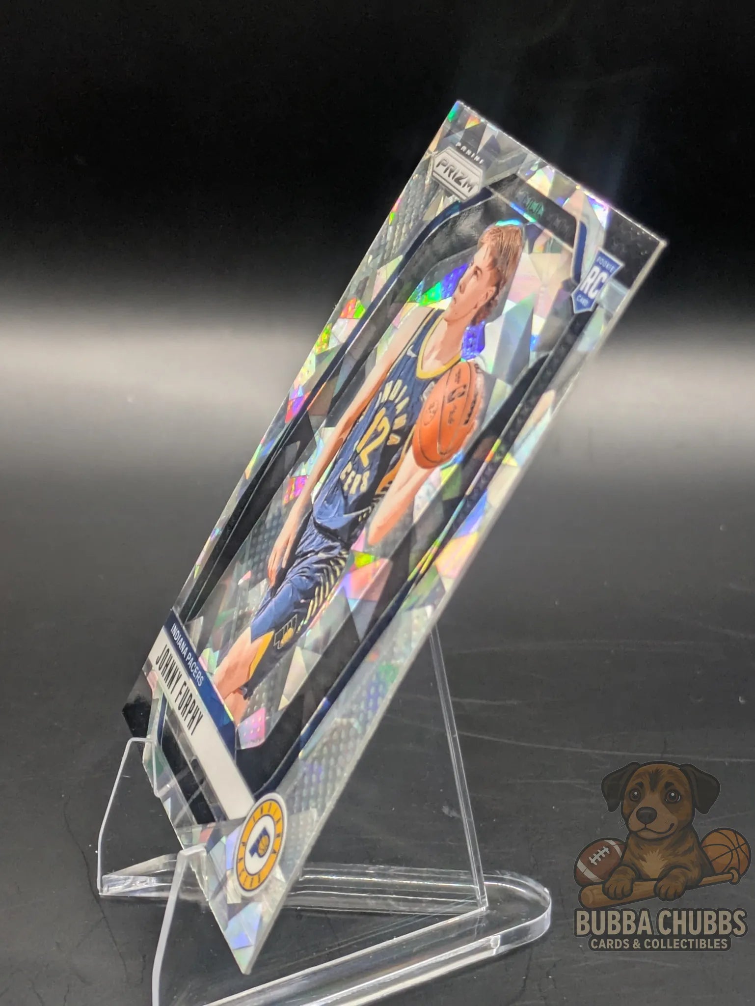 Basketball rookie trading card featuring Johnny Furphy of the Indiana Pacers Panini Prizm Silver Cracked Ice