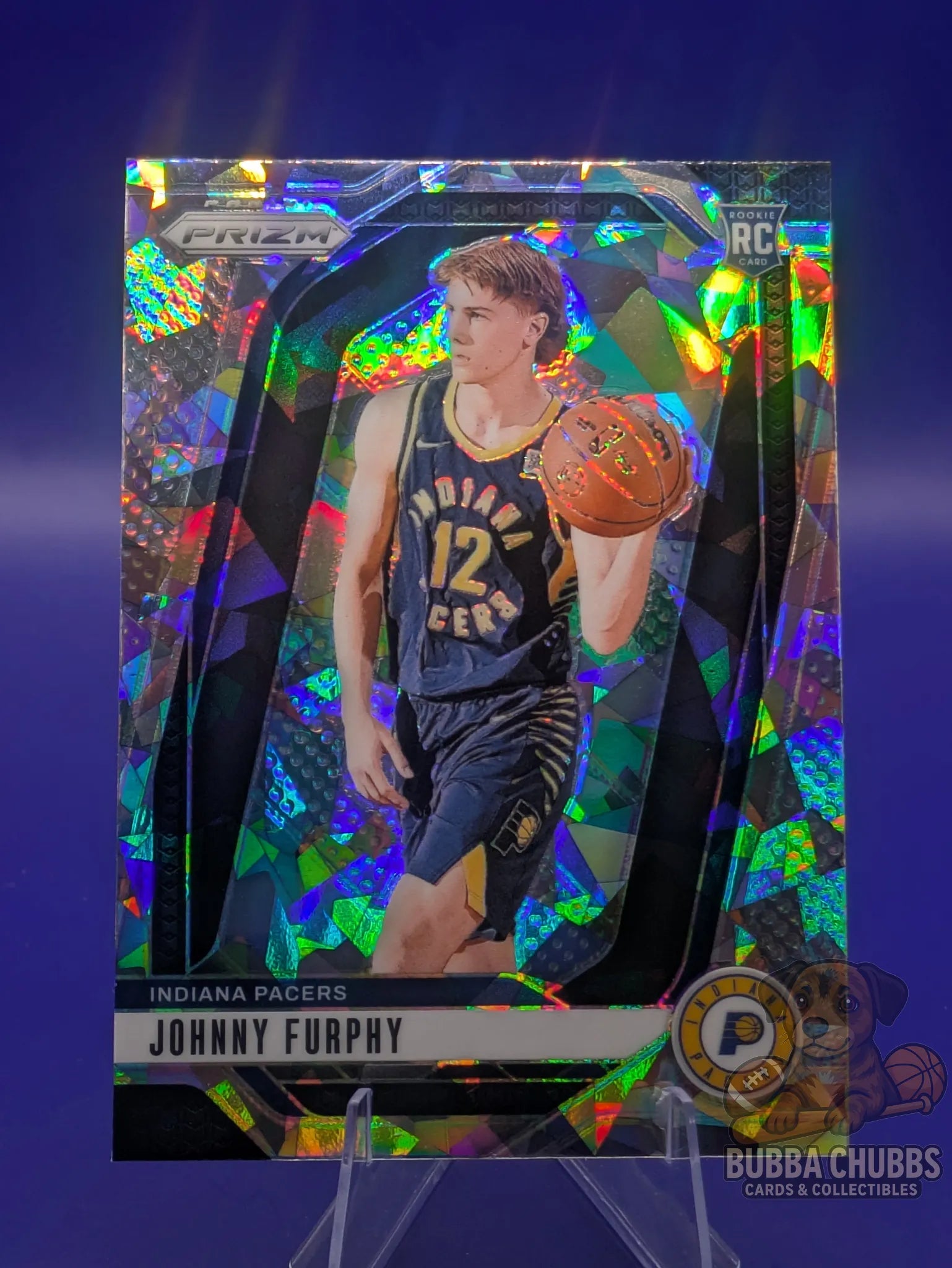 Basketball rookie trading card featuring Johnny Furphy of the Indiana Pacers Panini Prizm Silver Cracked Ice