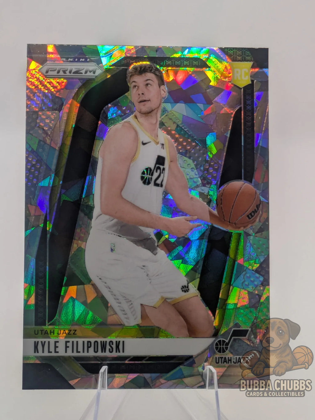 Basketball rookie trading card featuring Kyle Filipowski of the Utah Jazz Panini Prizm Silver Cracked Ice