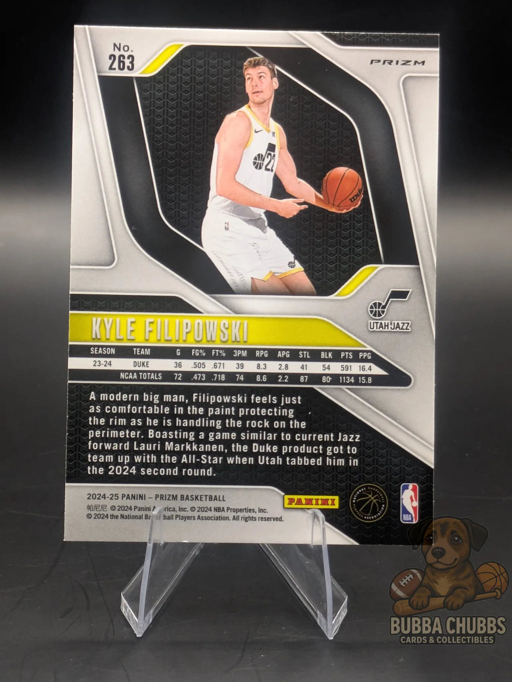 Basketball rookie trading card featuring Kyle Filipowski of the Utah Jazz Panini Prizm Silver Cracked Ice
