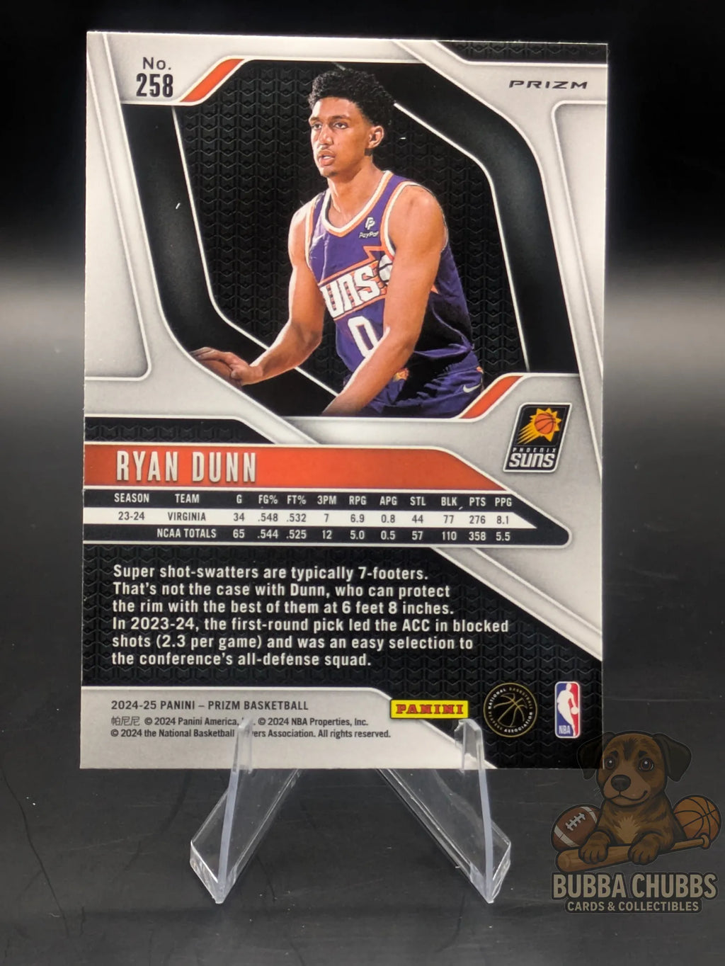 Basketball rookie trading card featuring Ryan Dunn of the Phoenix Suns Panini Prizm Silver Cracked Ice