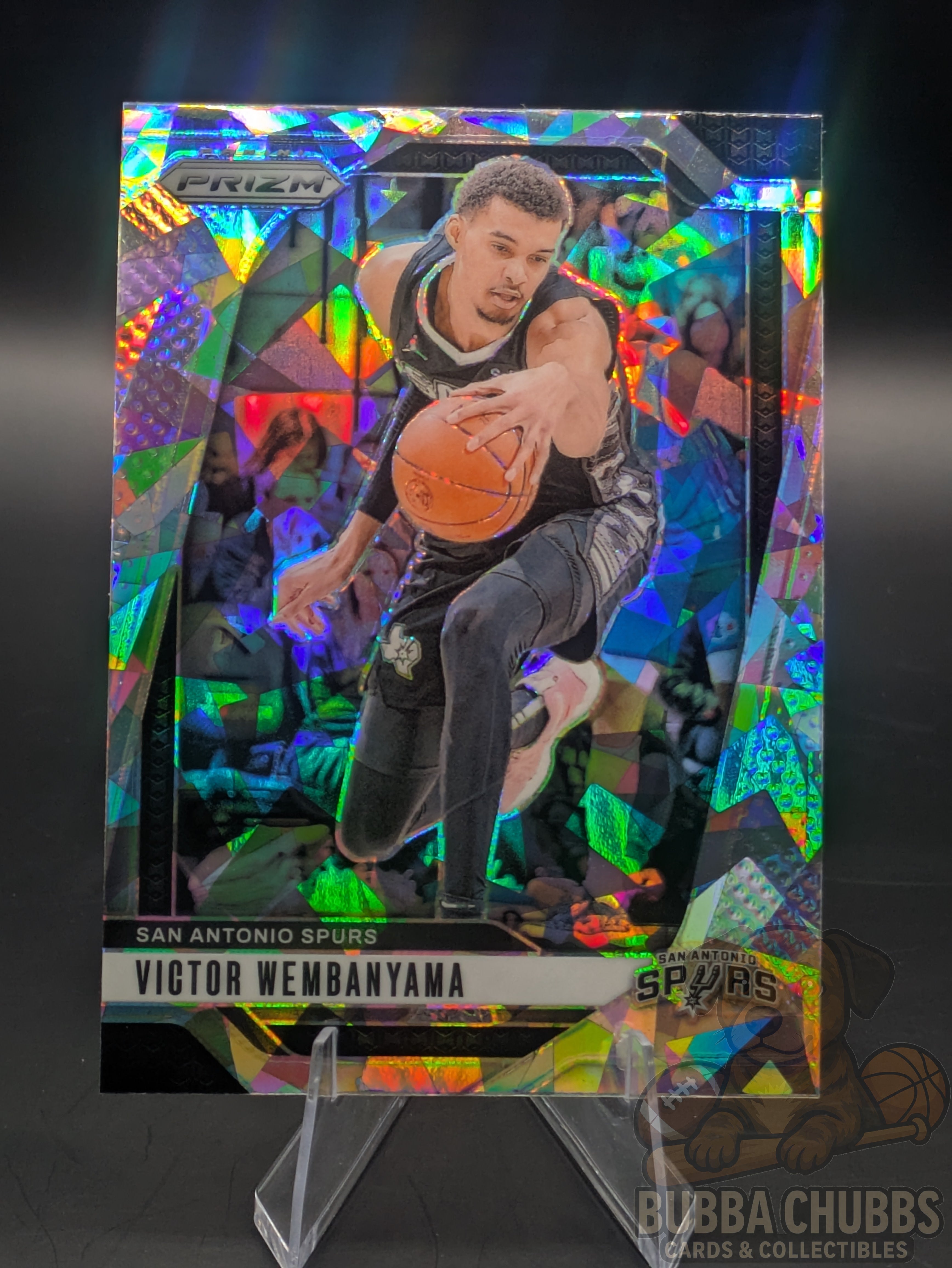Basketball trading card featuring Victor Wembanyama of the San Antonio Spurs Panini Prizm Silver Cracked Ice