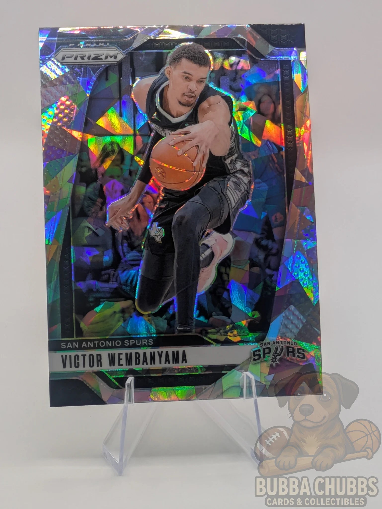 Basketball trading card featuring Victor Wembanyama of the San Antonio Spurs Panini Prizm Silver Cracked Ice