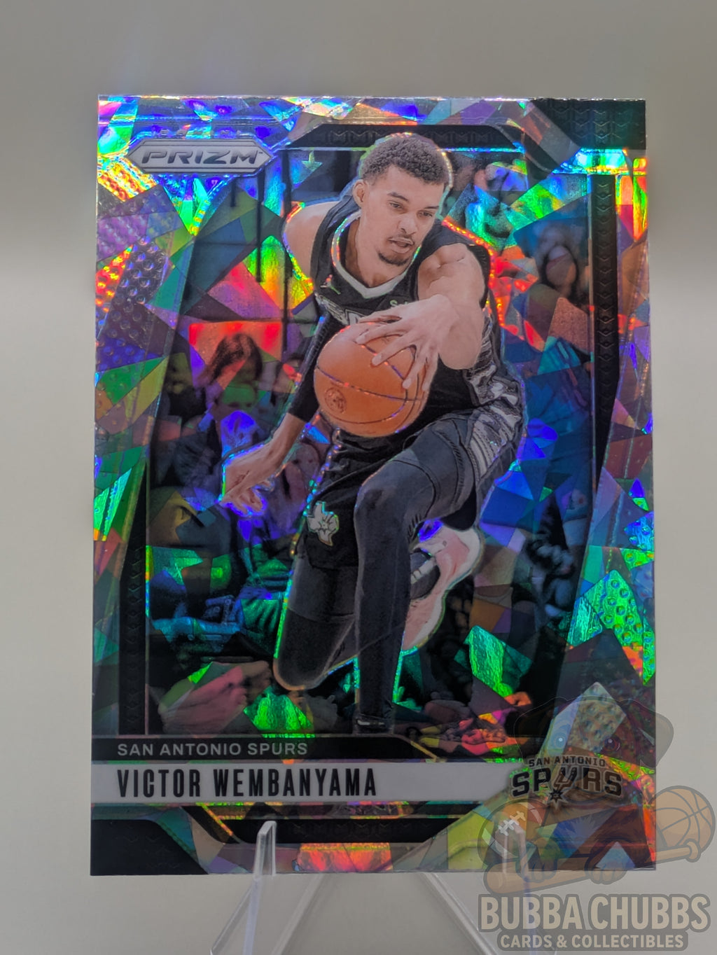 Basketball trading card featuring Victor Wembanyama of the San Antonio Spurs Panini Prizm Silver Cracked Ice