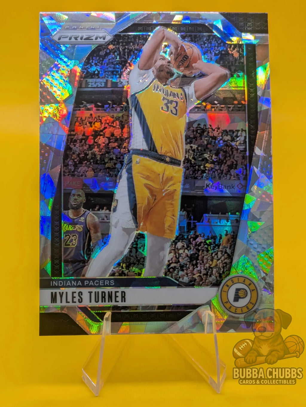 Basketball trading card featuring Myles Turner of the Indiana Pacers Panini Prizm Silver Cracked Ice