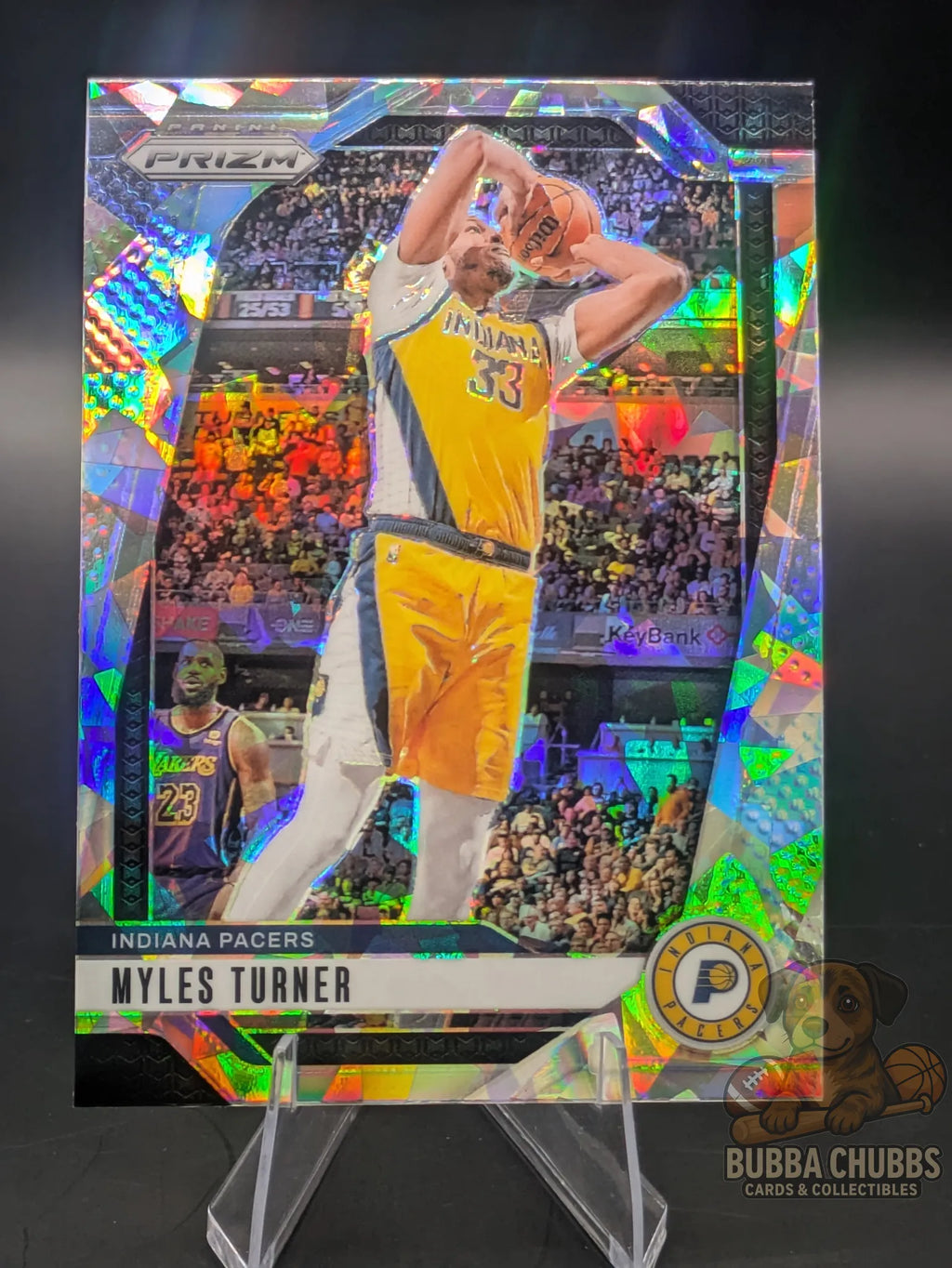 Basketball trading card featuring Myles Turner of the Indiana Pacers Panini Prizm Silver Cracked Ice