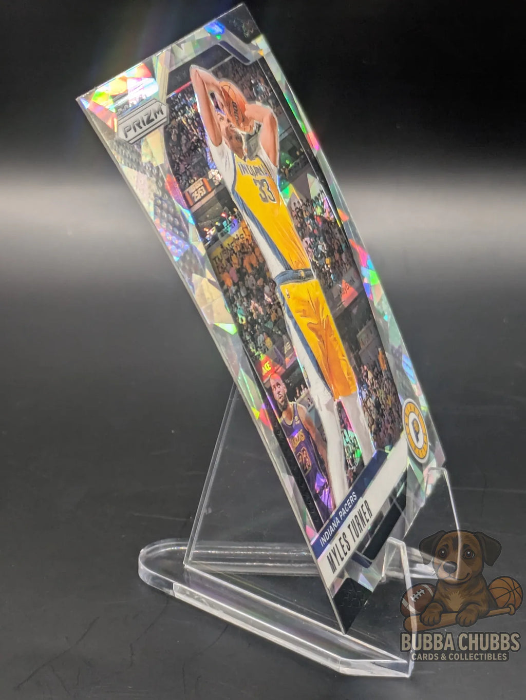 Basketball trading card featuring Myles Turner of the Indiana Pacers Panini Prizm Silver Cracked Ice