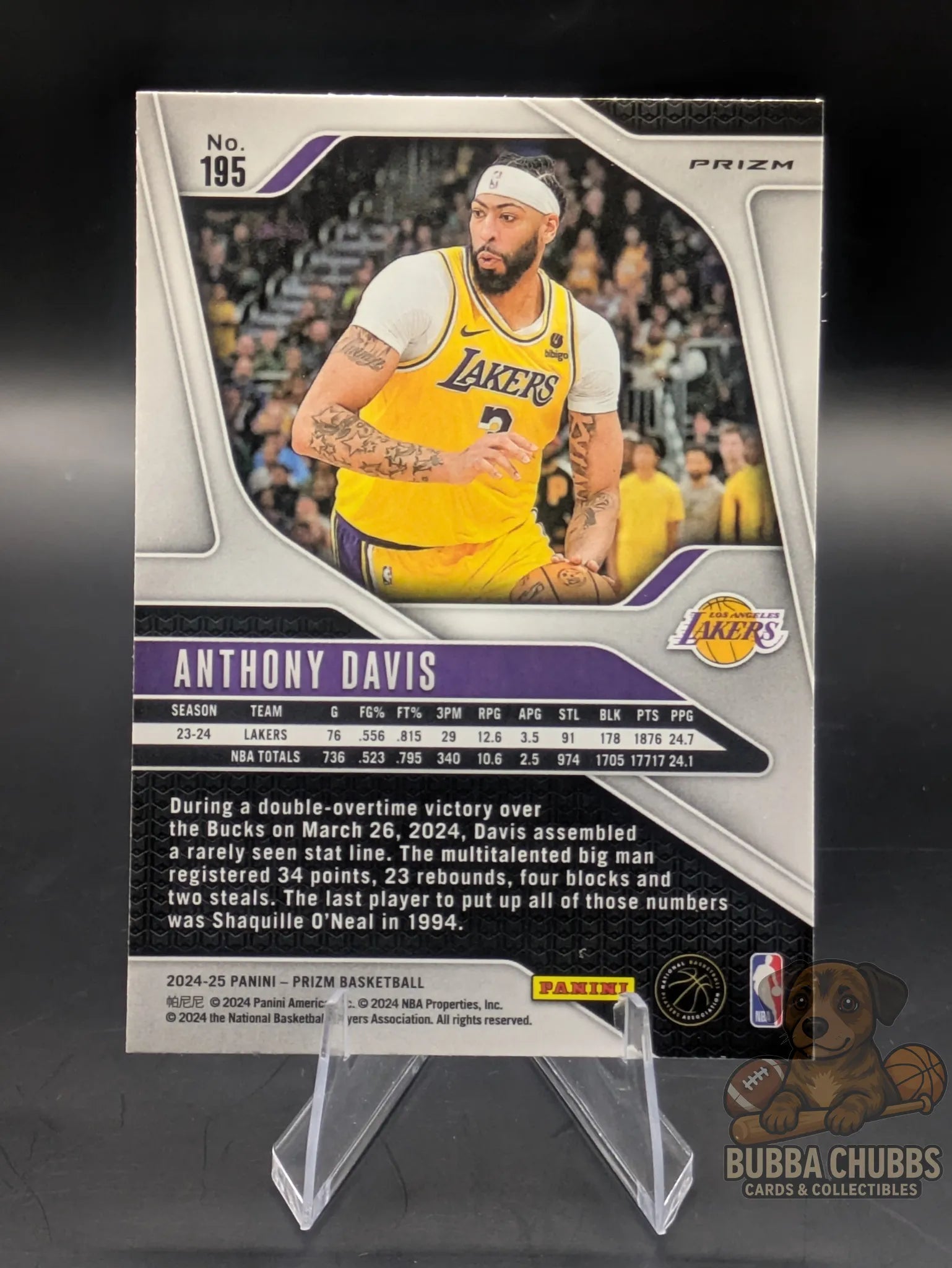 Basketball trading card featuring Anthony Davis of the Los Angeles Lakers Panini Prizm Silver Cracked Ice
