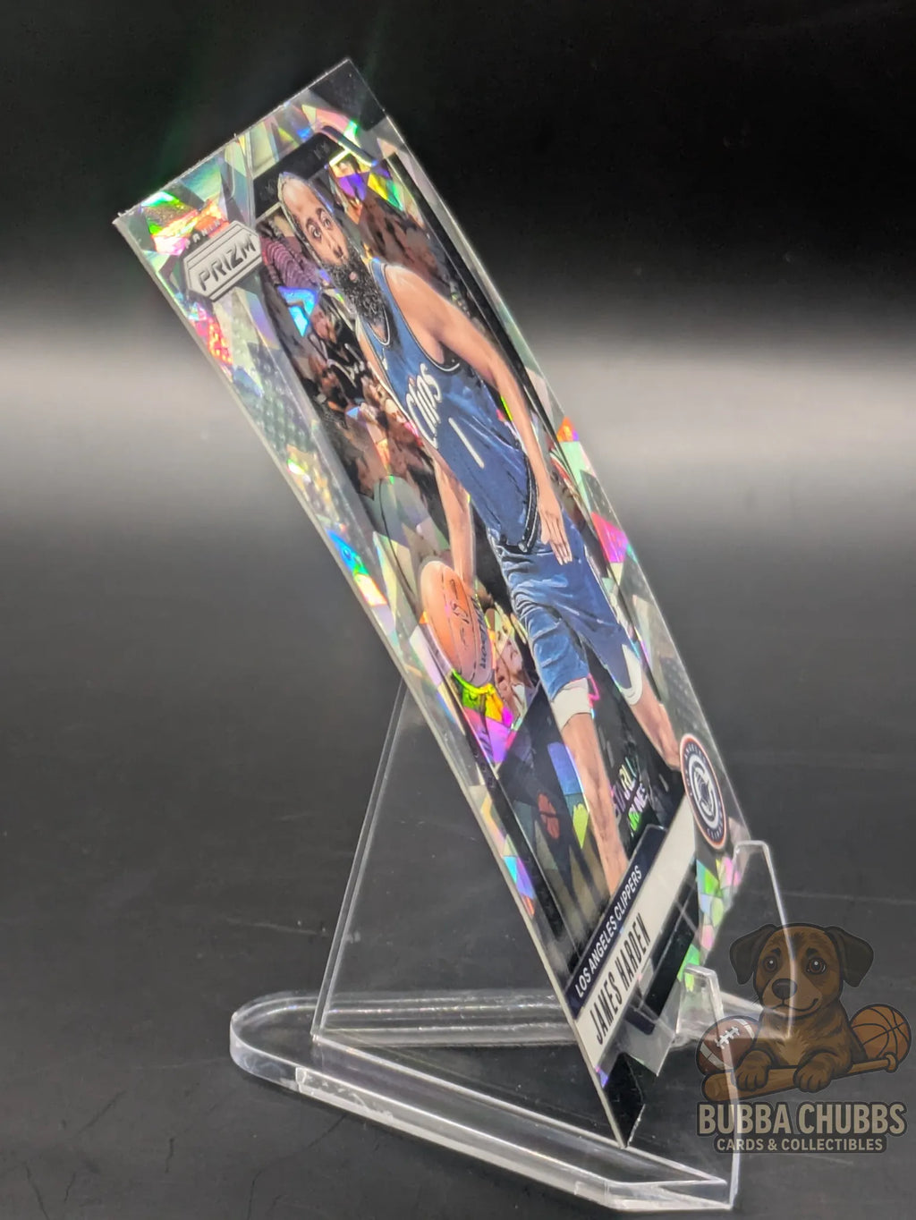 Basketball trading card featuring James Harden of the Los Angeles Clippers Panini Prizm Silver Cracked Ice