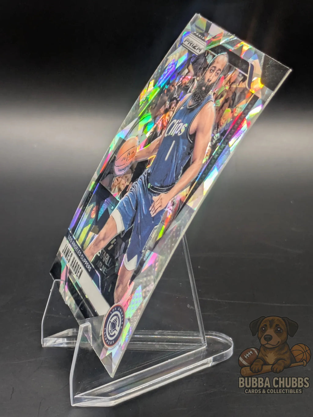 Basketball trading card featuring James Harden of the Los Angeles Clippers Panini Prizm Silver Cracked Ice