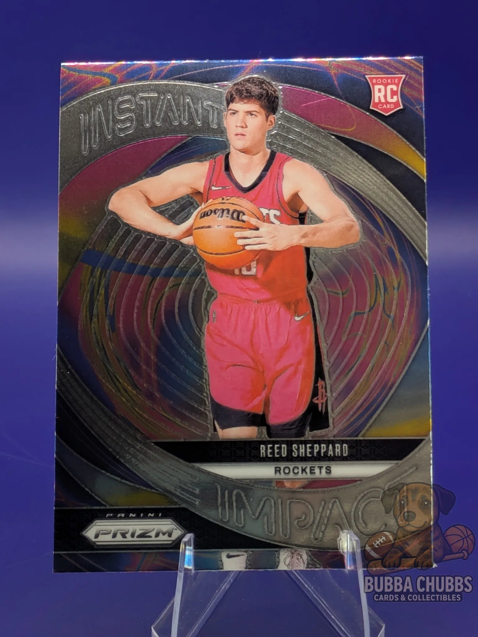 Basketball rookie trading card featuring Reed Sheppard of the Houston Rockets panini prizm instant impact