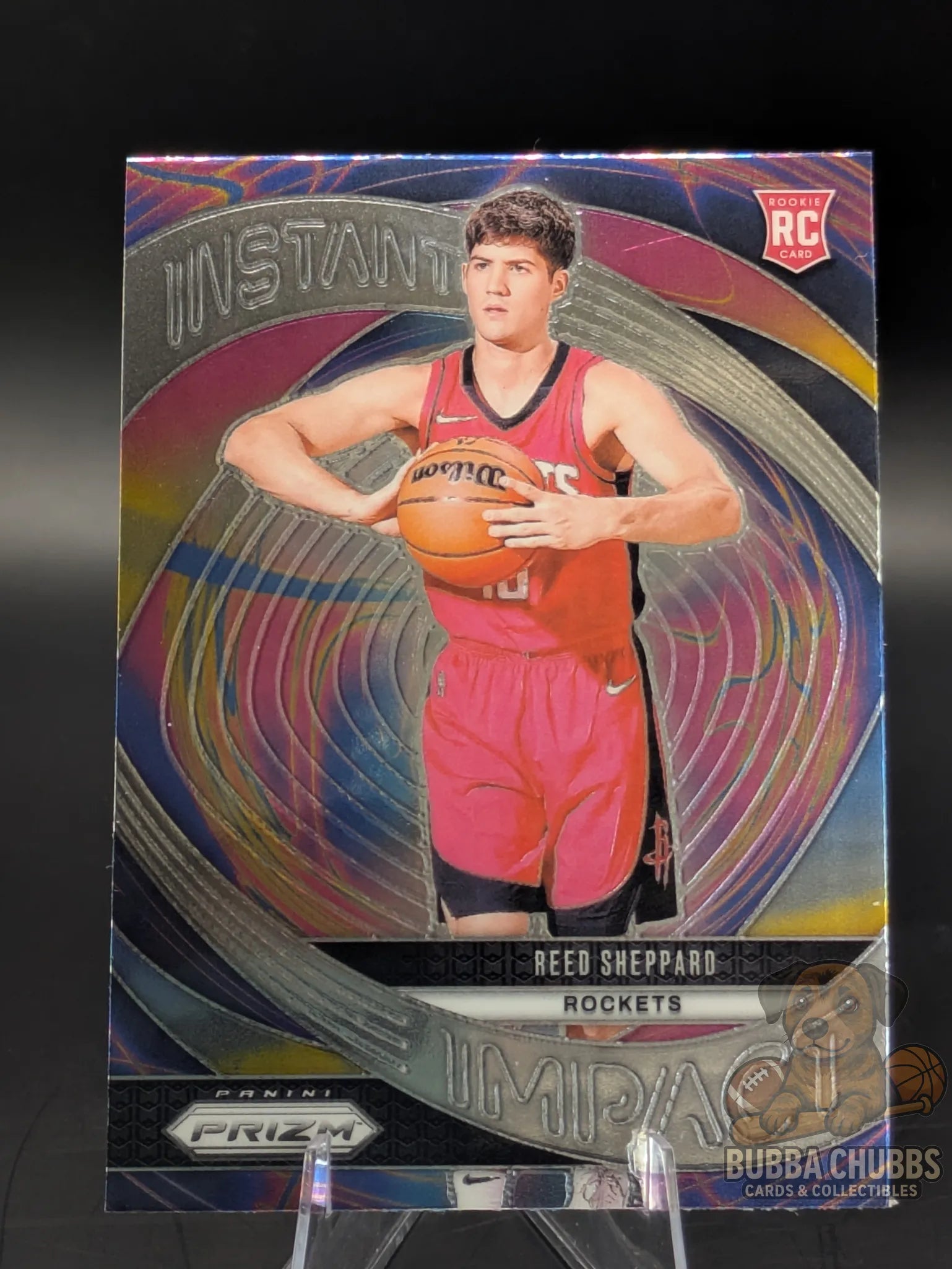 Basketball rookie trading card featuring Reed Sheppard of the Houston Rockets panini prizm instant impact