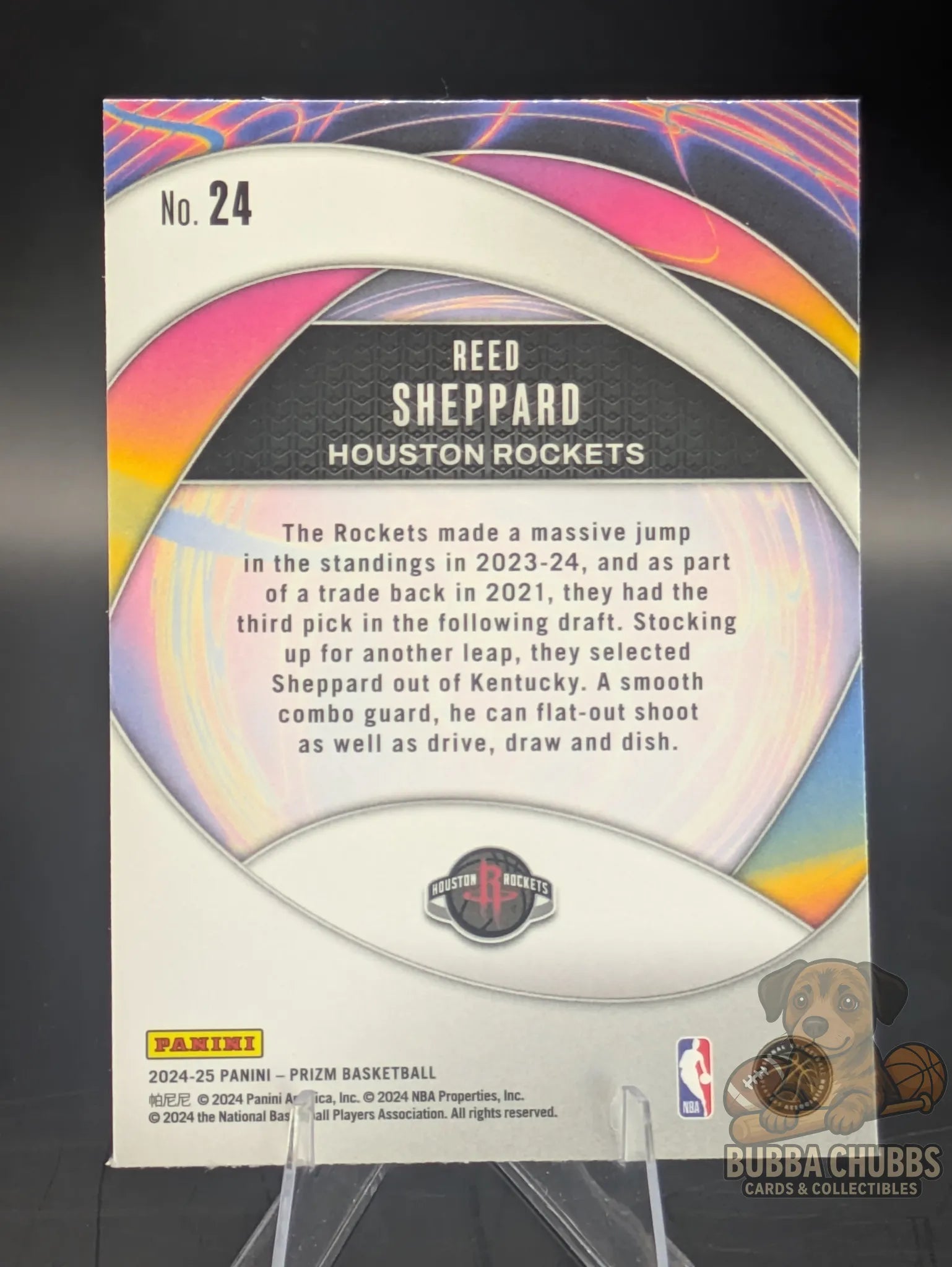 Basketball rookie trading card featuring Reed Sheppard of the Houston Rockets panini prizm instant impact