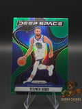 Basketball trading card of Stephen Curry panini prizm deep space insert green parallel