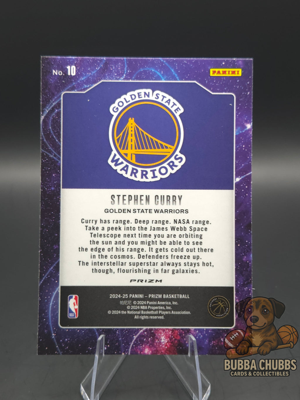 Basketball trading card of Stephen Curry panini prizm deep space insert green parallel