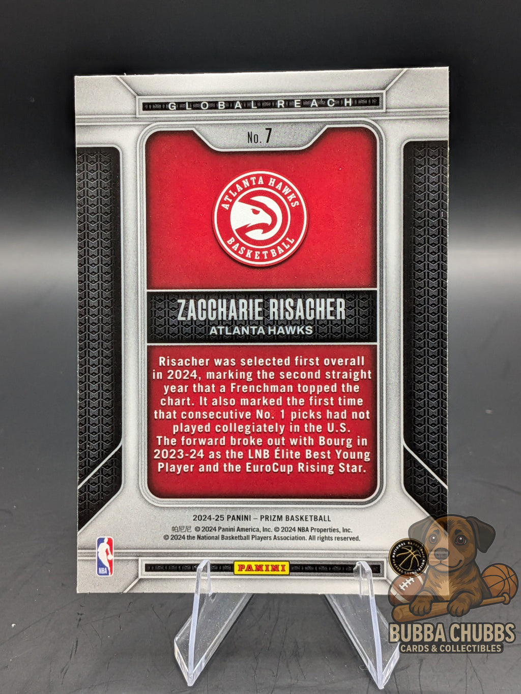 Basketball trading card of Zaccharie Risacher panini prizm global reach insert