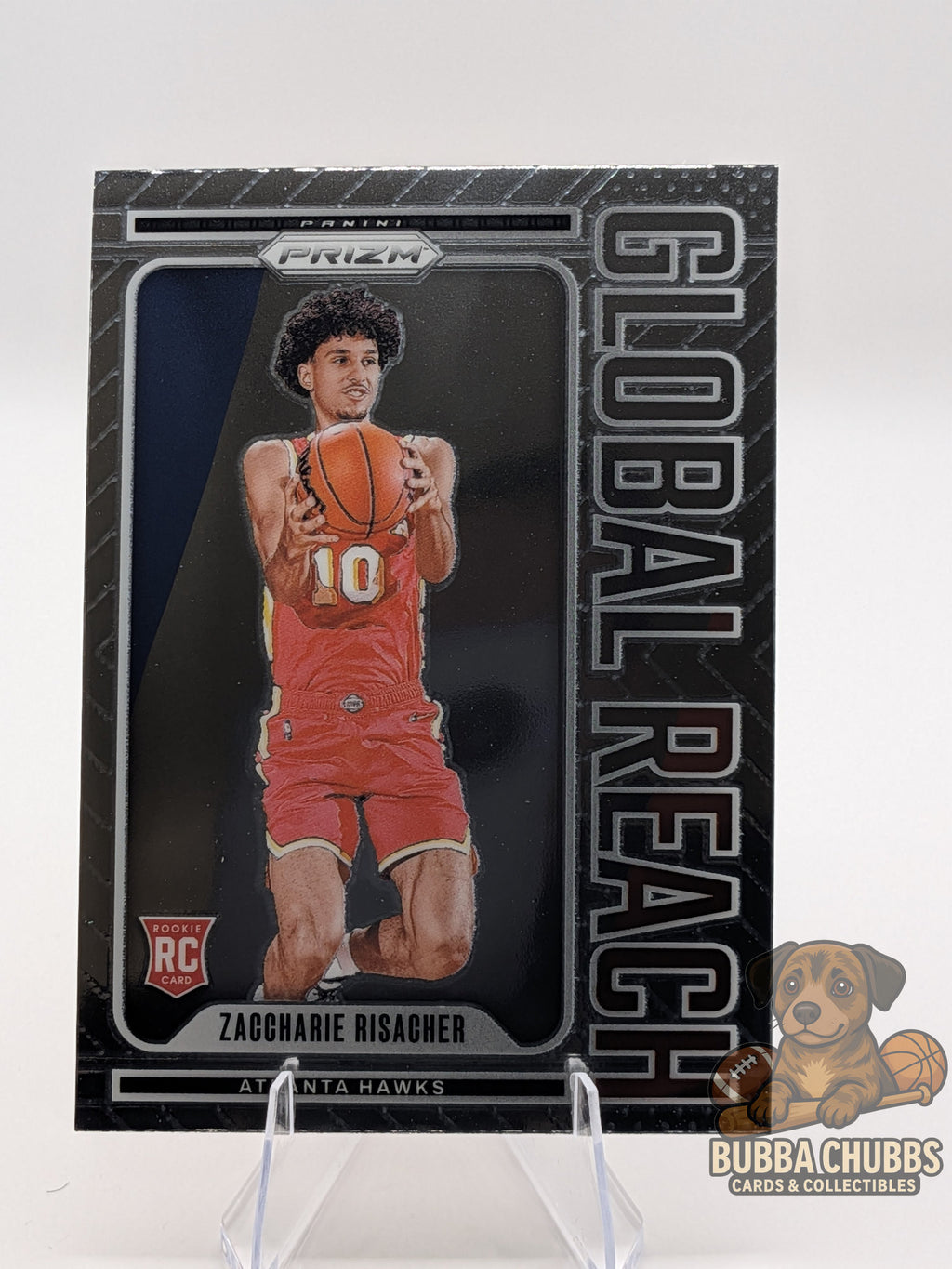 Basketball trading card of Zaccharie Risacher panini prizm global reach insert