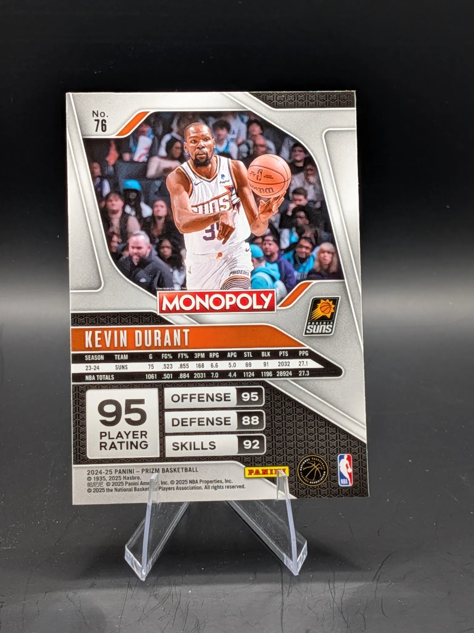 Basketball trading card featuring Kevin Durant panini prizm Monopoly base