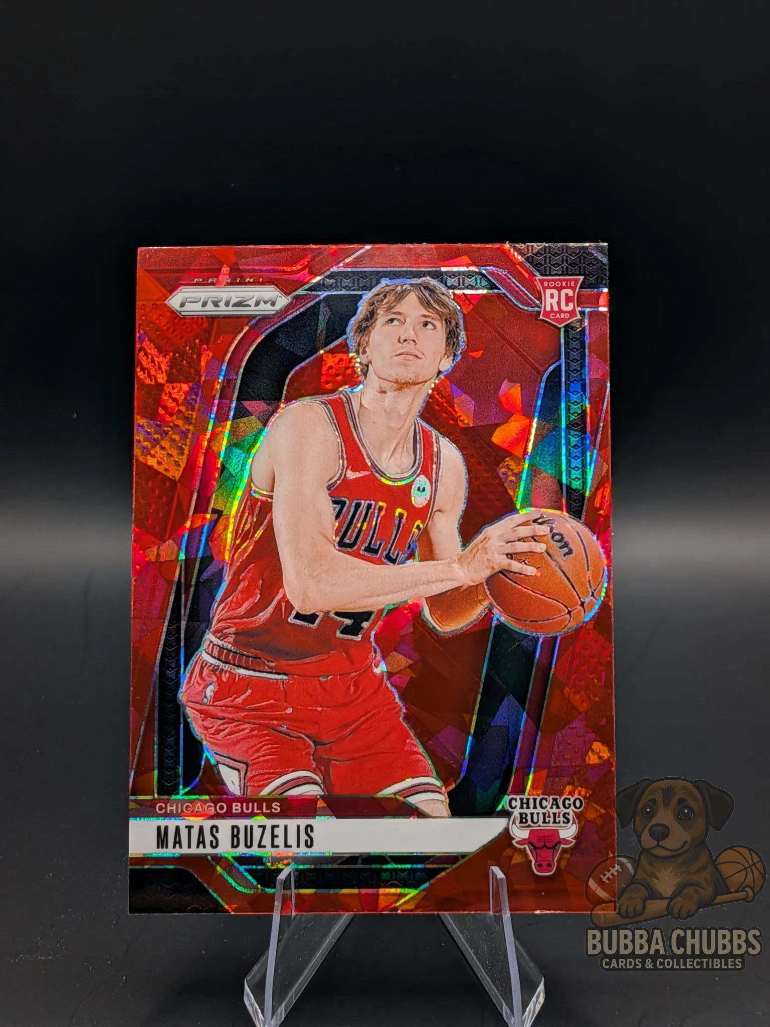 Basketball trading card featuring Matas Buzelis of the Chicago Bulls Panini Prizm Red Ice Rookie parallel