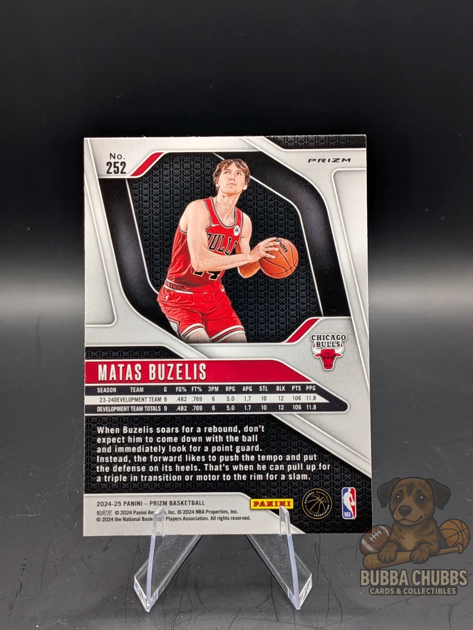 Basketball trading card featuring Matas Buzelis of the Chicago Bulls Panini Prizm Red Ice Rookie parallel