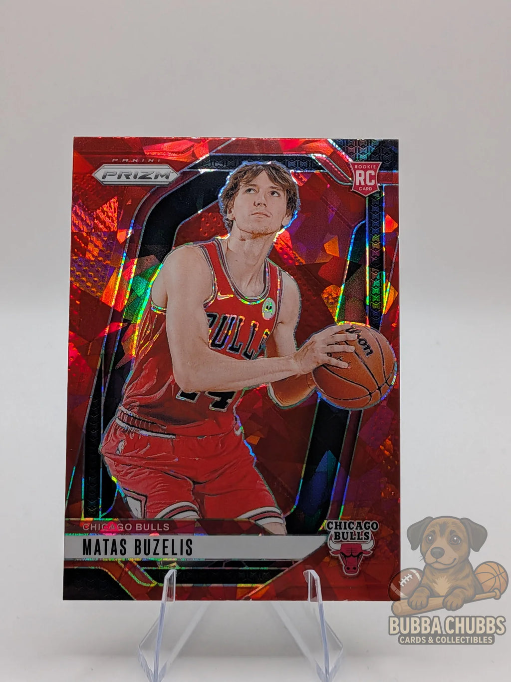 Basketball trading card featuring Matas Buzelis of the Chicago Bulls Panini Prizm Red Ice Rookie parallel