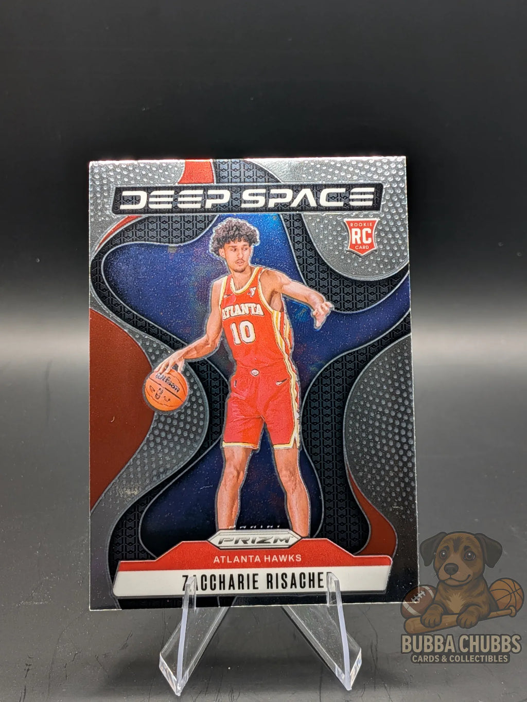 Basketball trading card featuring Zaccharie Risacher of the Atlanta Hawks Panini Prizm Deep Space Insert
