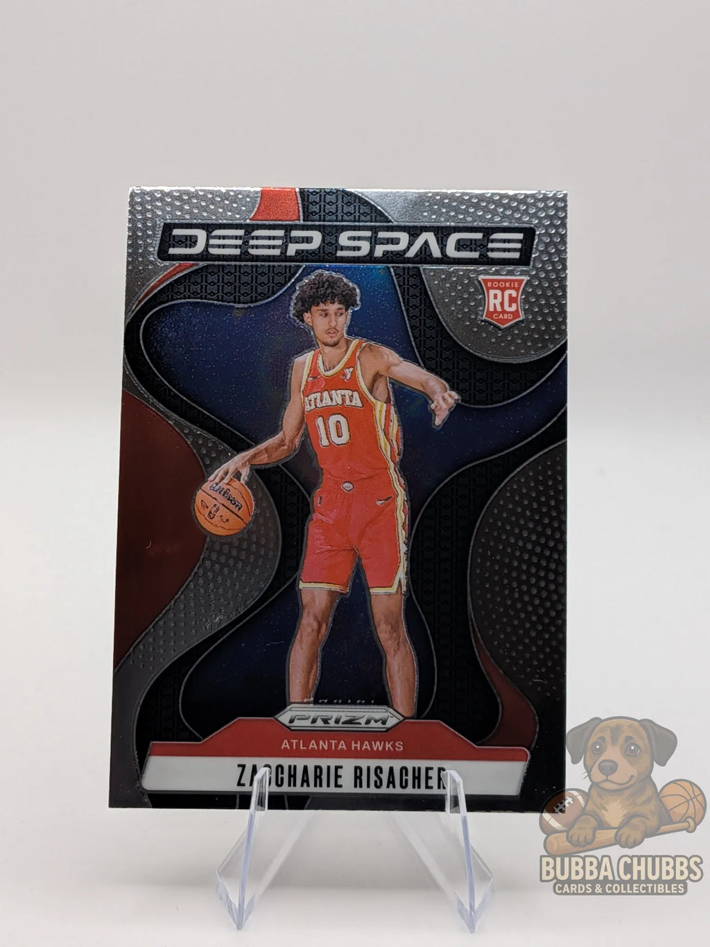 Basketball trading card featuring Zaccharie Risacher of the Atlanta Hawks Panini Prizm Deep Space Insert
