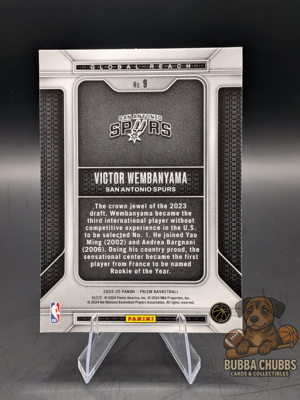 Basketball trading card of Victor Wembanyama panini prizm Global Reach insert 