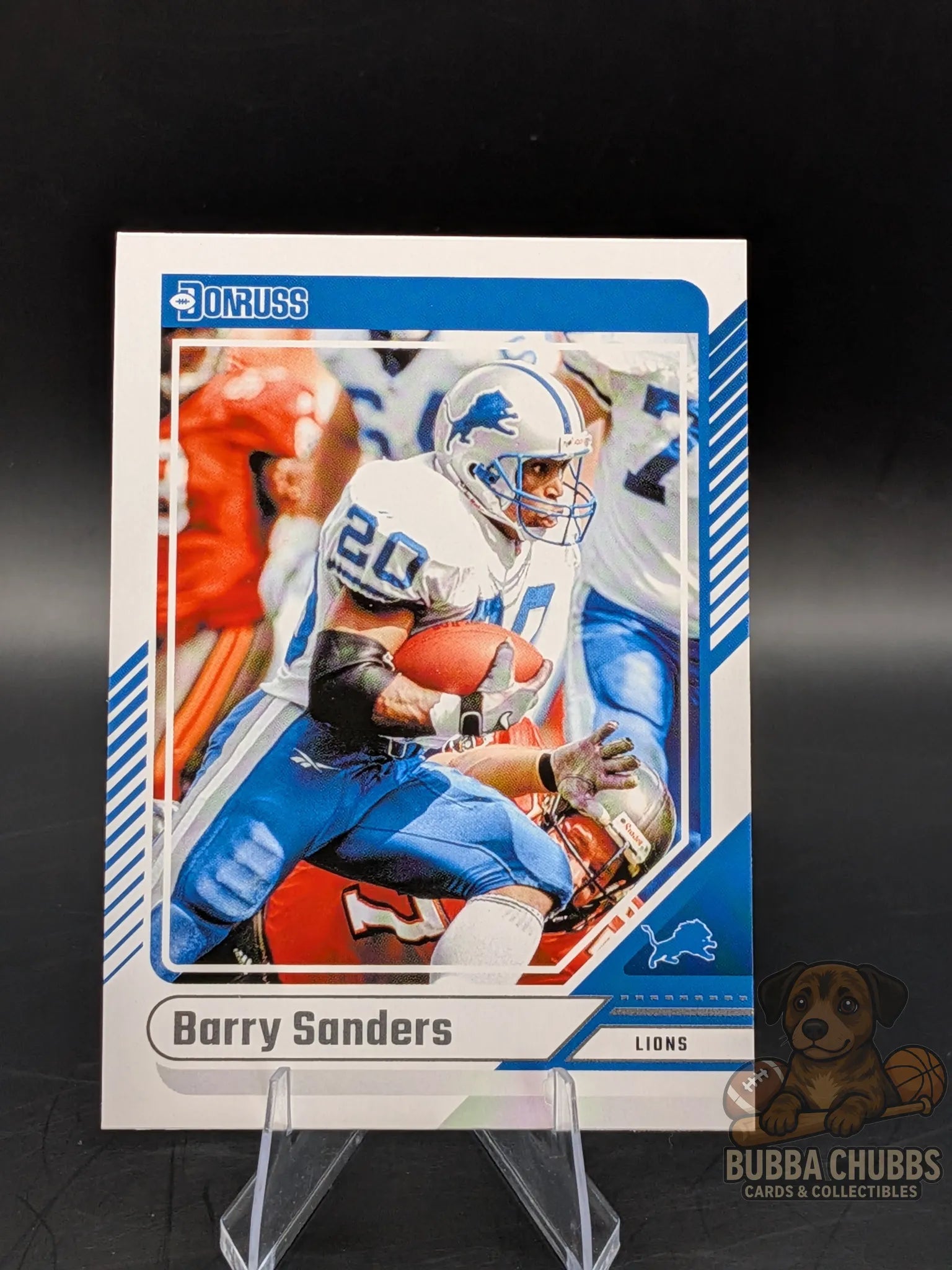 Football trading card of Hall of Famer Barry Sanders of the Detroit Lions donruss panini