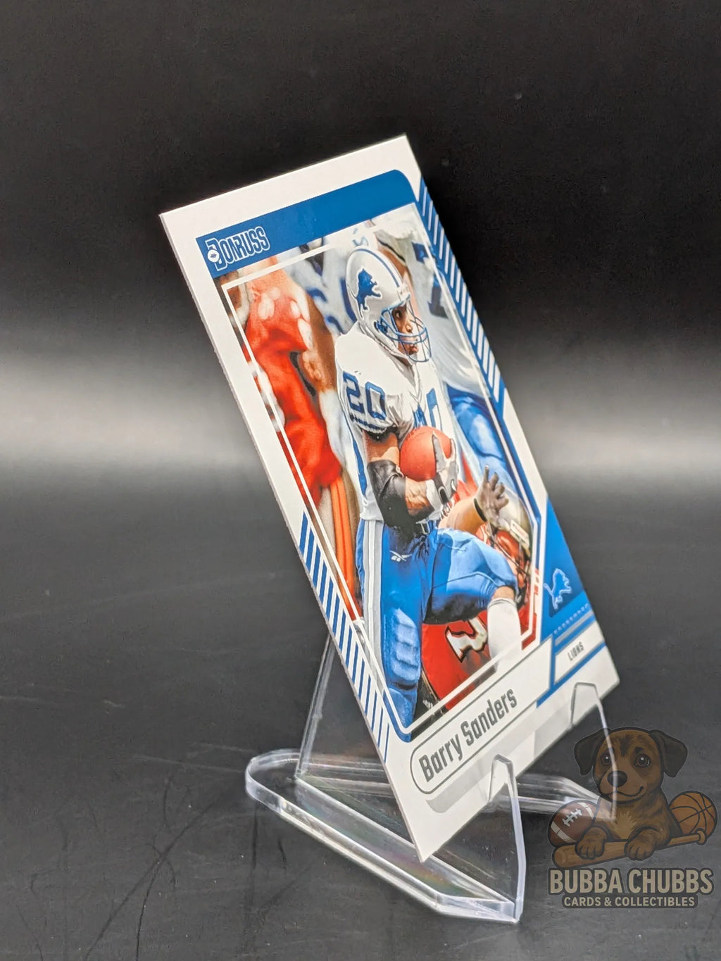 Football trading card of Hall of Famer Barry Sanders of the Detroit Lions donruss panini