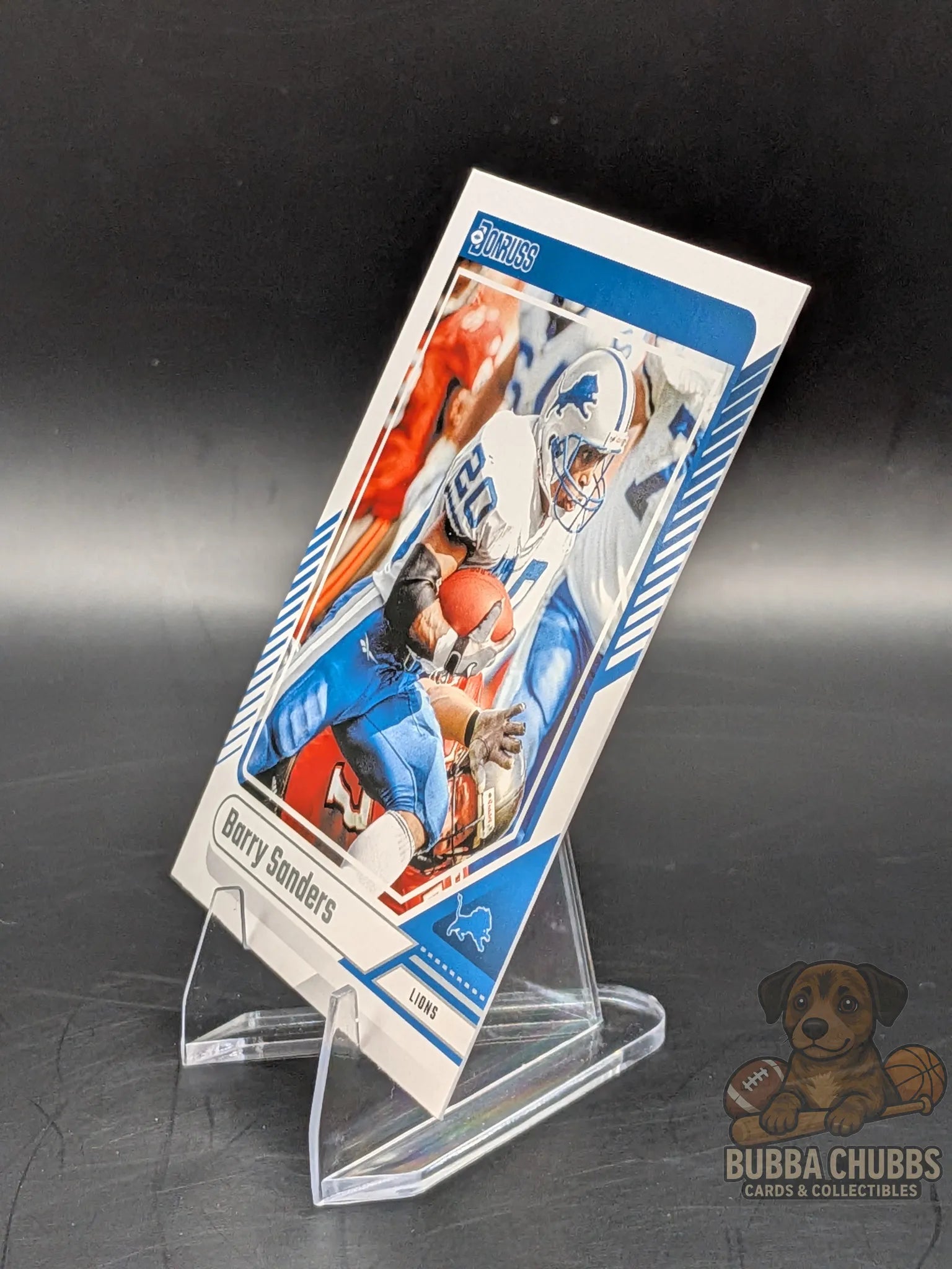 Football trading card of Hall of Famer Barry Sanders of the Detroit Lions donruss panini