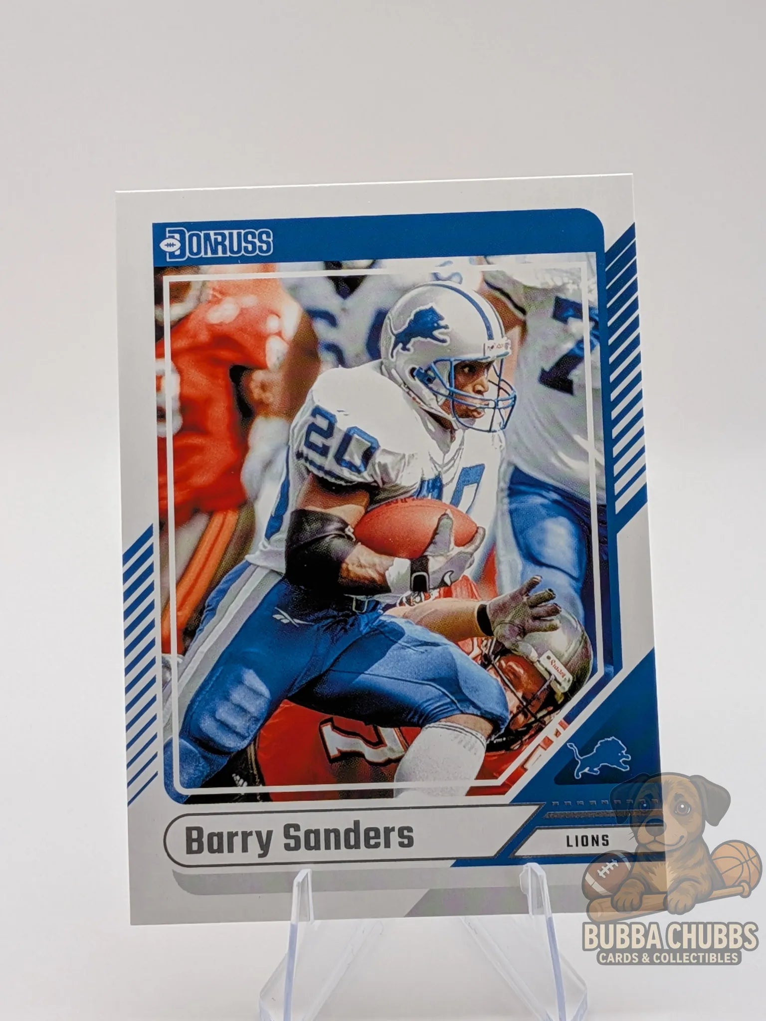 Football trading card of Hall of Famer Barry Sanders of the Detroit Lions donruss panini