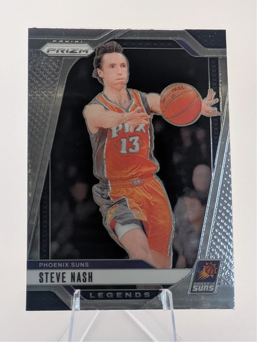 Basketball trading card of Steve Nash in a Phoenix Suns uniform Prizm Panini Legends