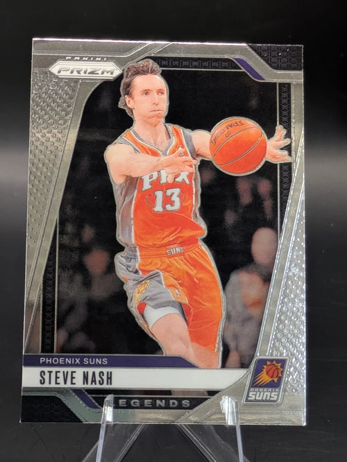 Basketball trading card of Steve Nash in a Phoenix Suns uniform Prizm Panini Legends