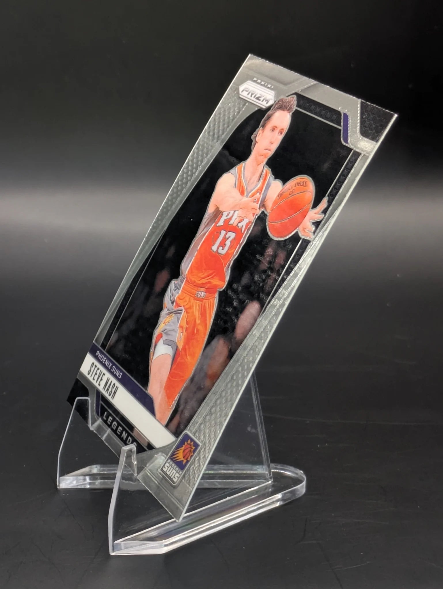 Basketball trading card of Steve Nash in a Phoenix Suns uniform Prizm Panini Legends