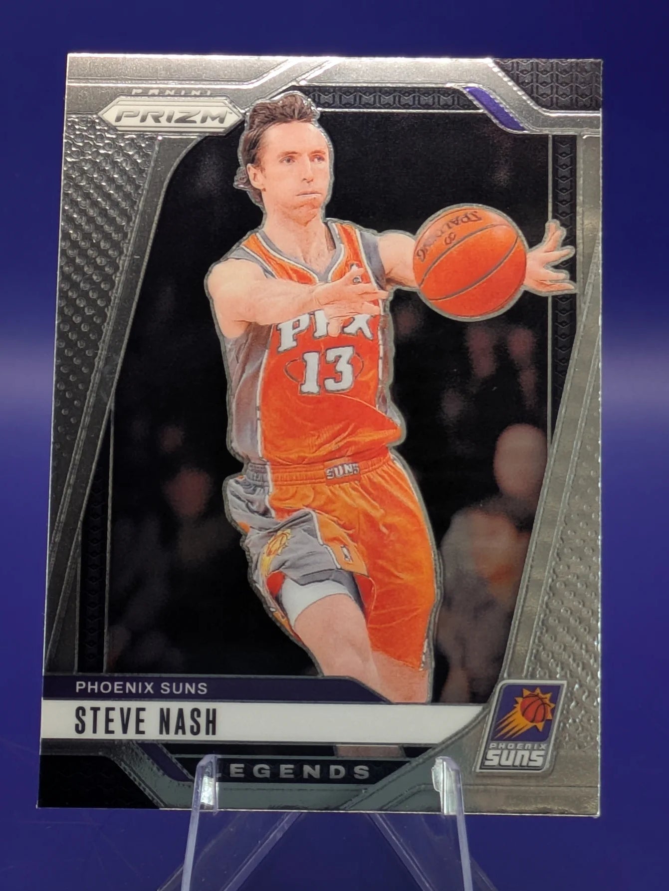 Basketball trading card of Steve Nash in a Phoenix Suns uniform Prizm Panini Legends