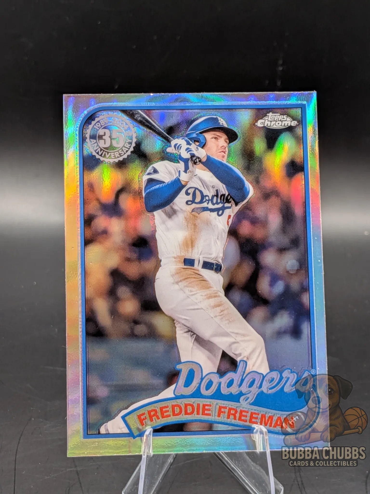 Baseball trading card of Freddie Freeman of the Los Angeles Dodgers topps chrome 35th anniversary 