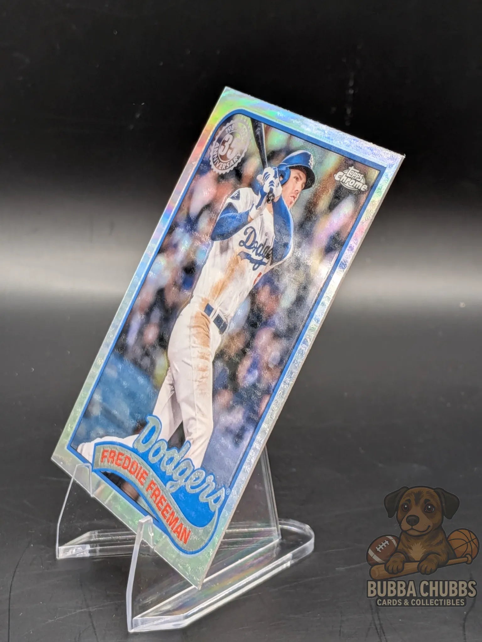 Baseball trading card of Freddie Freeman of the Los Angeles Dodgers topps chrome 35th anniversary 