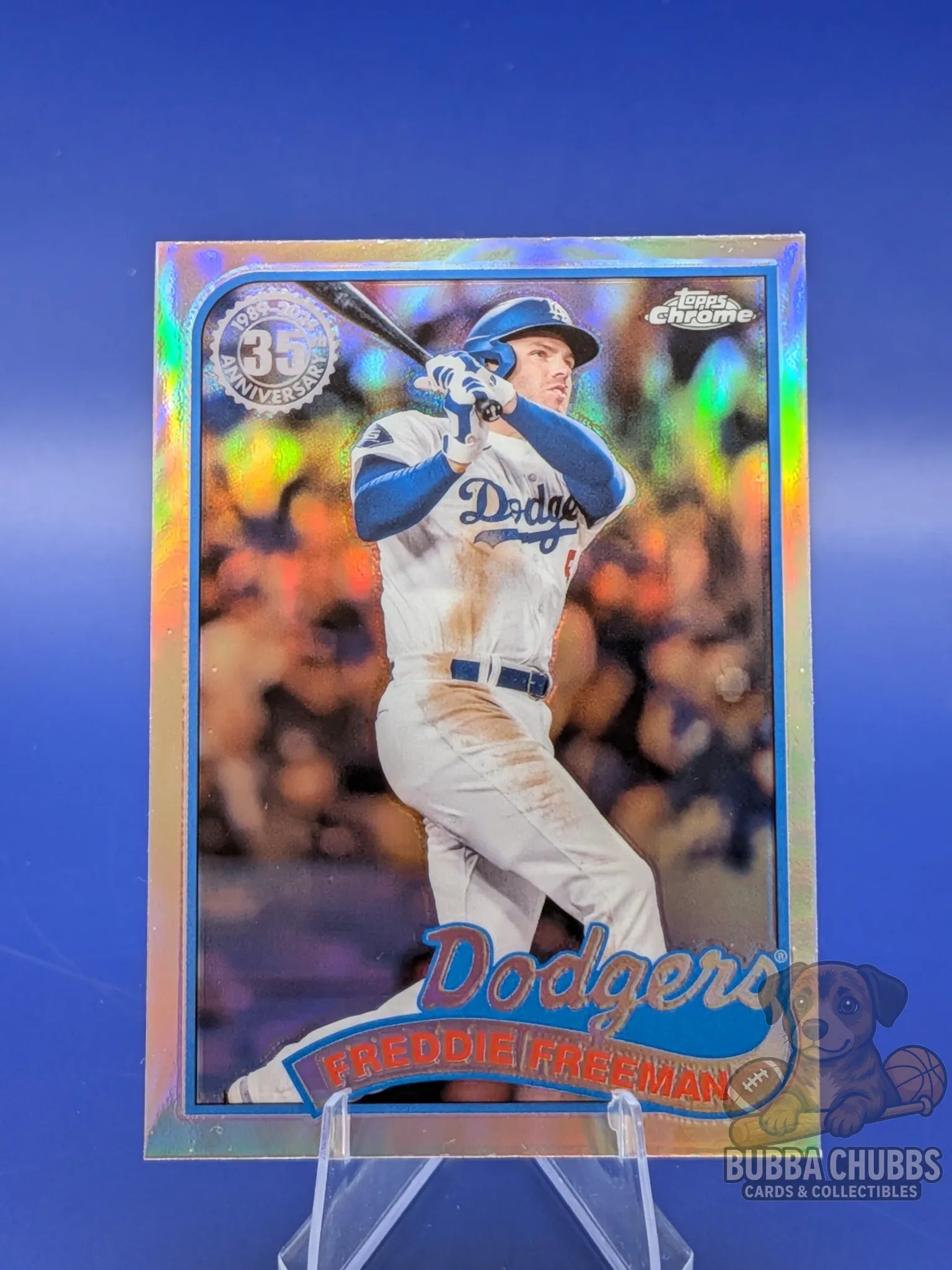 Baseball trading card of Freddie Freeman of the Los Angeles Dodgers topps chrome 35th anniversary 